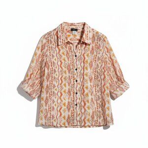 Lark & Lane Semi-Sheer Button-Front Blouse Size 12 | 3/4 Sleeve Tab Cuffs